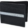 Guadalajara Western Wear Accessories White Diamond Mantarraya Leather Wallet - Negra