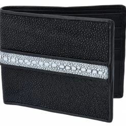 Guadalajara Western Wear Accessories White Diamond Mantarraya Leather Wallet - Negra