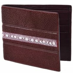Guadalajara Western Wear White Diamond Mantarraya Leather Wallet - Vino