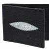 Guadalajara Western Wear White Diamond Mantarraya Leather Wallet - Negro