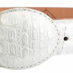 Guadalajara Western Wear White Diamond Cocodrilo Glaseasdo Leather Belt - Blanco
