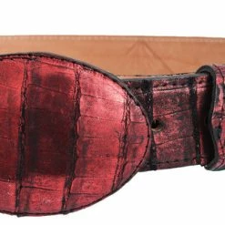 Guadalajara Western Wear White Diamond Cocodrilo Glaseasdo Leather Belt - Rojo Men