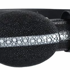 Guadalajara Western Wear White Diamond Mantarraya Leather Belt - Negro