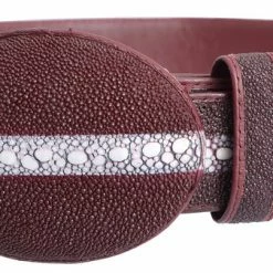Guadalajara Western Wear Men White Diamond Mantarraya Leather Belt - Vino