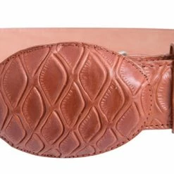 Guadalajara Western Wear Men White Diamond Oso Imitation Leather Belt - Cognac