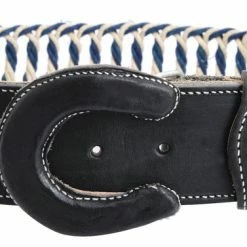 Guadalajara Western Wear Men White Diamond Soga Escalera Leather Belt - Negro / Azul