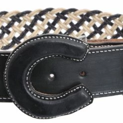 Guadalajara Western Wear Men White Diamond Escalera Cruzada Leather Belt - Negro