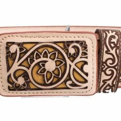 Guadalajara Western Wear White Diamond Lazer Cut Leather Belt - Natural Men