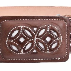 Guadalajara Western Wear White Diamond Nevajeado Leather Belt - Cafe