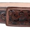 Guadalajara Western Wear Men White Diamond Cincelado Leather Belt - Cafe