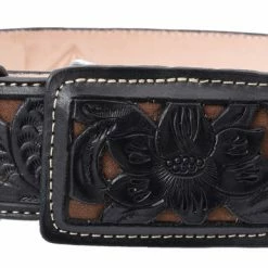 Guadalajara Western Wear White Diamond Cincelado Leather Belt - Negro