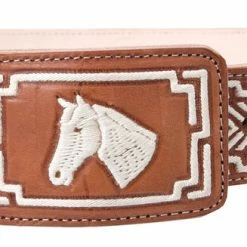 Guadalajara Western Wear Men White Diamond Piteado Regular Leather Belt - Natural