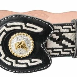 Guadalajara Western Wear White Diamond Piteado Regular Leather Belt - Negro Men