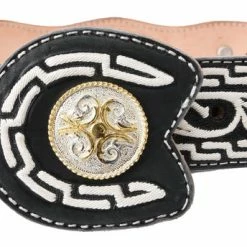 Guadalajara Western Wear White Diamond Piteado Regular Leather Belt - Negro