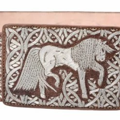 Guadalajara Western Wear Men White Diamond Hilo De Plata Fino Leather Belt - Cafe