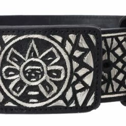 Guadalajara Western Wear Men White Diamond Hilo De Plata Fino Leather Belt - Cafe