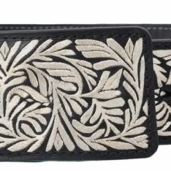 Guadalajara Western Wear White Diamond Hilo De Plata Fino Leather Belt - Negro