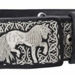 Guadalajara Western Wear Men White Diamond Hilo De Plata Fino Leather Belt - Negro