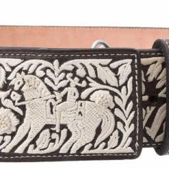 Guadalajara Western Wear White Diamond Piteado Fino Leather Belt - Cafe