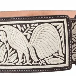 Guadalajara Western Wear White Diamond Piteado Fino Leather Belt - Cafe