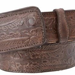 Guadalajara Western Wear Men White Diamond Grabado Leather Belt - Cafe Chocolate