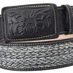 Guadalajara Western Wear White Diamond Costal Leather Belt - Negro / Azul Men