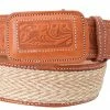 Guadalajara Western Wear White Diamond Costal Leather Belt - Natural