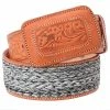 Guadalajara Western Wear White Diamond Costal Leather Belt - Natural / Azul Men