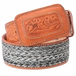 Guadalajara Western Wear White Diamond Costal Leather Belt - Natural / Azul Men