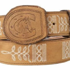 Guadalajara Western Wear Men White Diamond Rodeo Liso Leather Belt - Miel