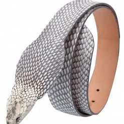 Guadalajara Western Wear White Diamond Cobra Con Cabeza Leather Belt - Natural Men