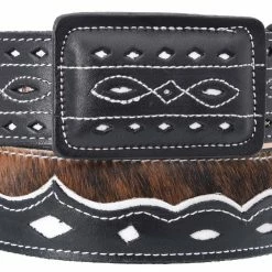 Guadalajara Western Wear White Diamond Pelo De Vaca Leather Belt - Negro Men