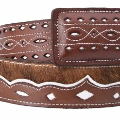 Guadalajara Western Wear White Diamond Pelo De Vaca Leather Belt - Cafe