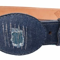 Guadalajara Western Wear Men White Diamond Mezclilla Leather Belt - Azul