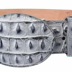 Guadalajara Western Wear White Diamond Cocodrilo Imitation Leather Belt - Gris