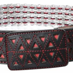 Guadalajara Western Wear White Diamond Corcholata Leather Belt - Rojo Men