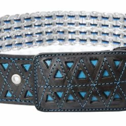 Guadalajara Western Wear White Diamond Corcholata Leather Belt - Azul Men