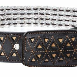 Guadalajara Western Wear Men White Diamond Corcholata Leather Belt - Cafe