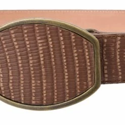 Guadalajara Western Wear Men White Diamond Lizard Print Leather Belt - Miel