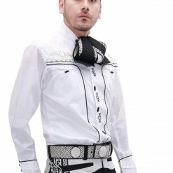 Guadalajara Western Wear Camisa Charra Tradicional Blanco / Negro