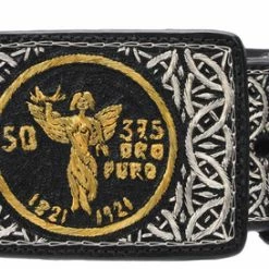 Guadalajara Western Wear White Diamond Hilo De Plata Fino Leather Belt - Oro / Negro Men