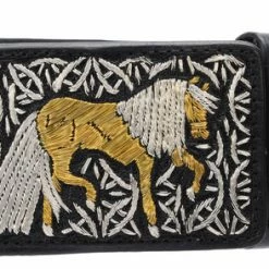 Guadalajara Western Wear White Diamond Hilo De Plata Fino Leather Belt - Oro / Negro Men