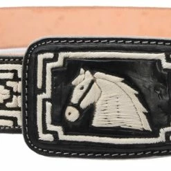 Guadalajara Western Wear White Diamond Piteado Regular Leather Belt - Negro Men