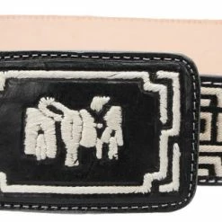 Guadalajara Western Wear Men White Diamond Piteado Regular Leather Belt - Negro