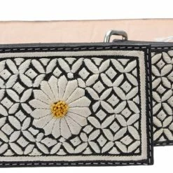 Guadalajara Western Wear Men White Diamond Piteado Fino Leather Belt - Negro