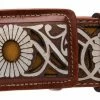 Guadalajara Western Wear White Diamond Lazer Cut Leather Belt - Cognac