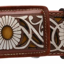 Guadalajara Western Wear White Diamond Lazer Cut Leather Belt - Cognac