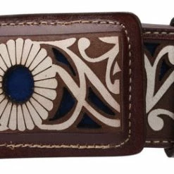 Guadalajara Western Wear Men White Diamond Lazer Cut Leather Belt - Brown