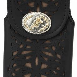 Guadalajara Western Wear Accessories White Diamond Navajeada Leather Cell Phone Case - Negro