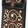 Guadalajara Western Wear White Diamond Lazer Tooled Leather Cell Phone Case - Negro